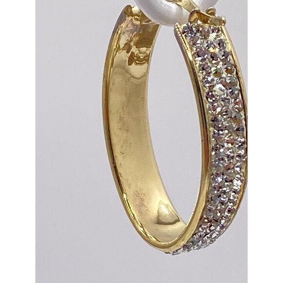 Leau Turkey Signed Gold Plated Crystal Oval Hoop Earrings 925 1/15 14K - Picture 7 of 7